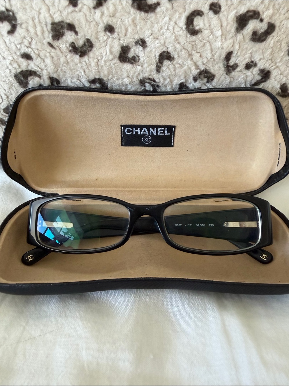 CHANEL Black Rectangular Glasses with CHANEL Temple Logo